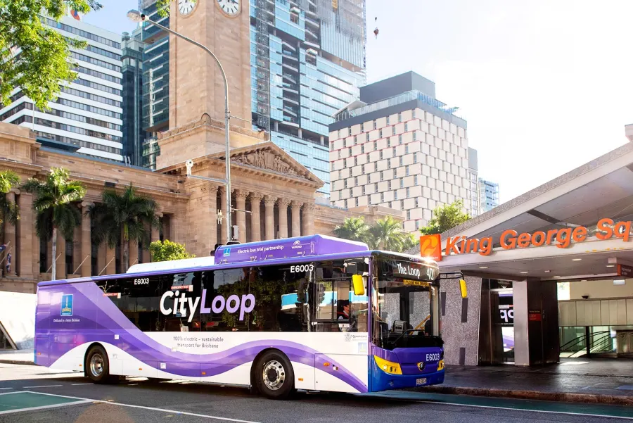 Free City Loop bus on a Brisbane city street